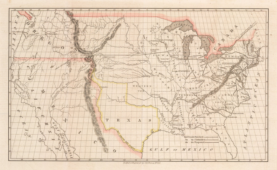 Map of America Showing Proposed Transcontinental Railroad by: Asa Whitney, 1845