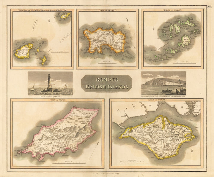 Antique Map of Remote British Islands - Map of Channel Islands, Scilly, Jersey, Isle of Mann Isle of Wight by: Thomson, 1817