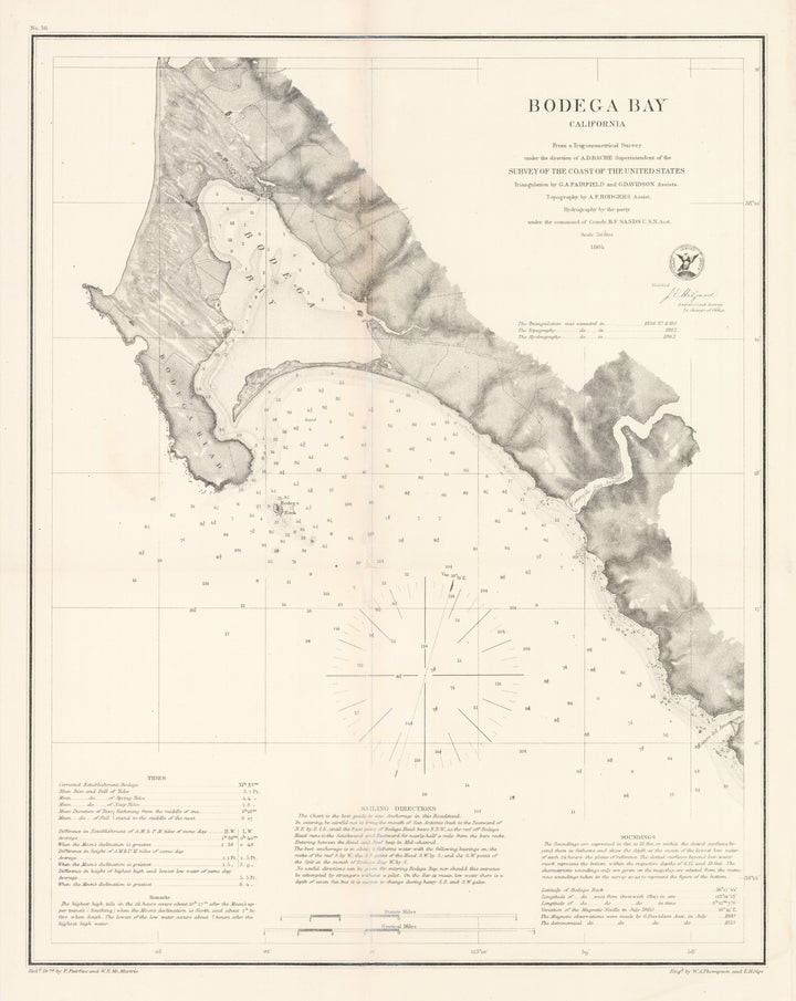 Nautical Chart of Bodega Bay, California by: U.S. Coastal Survey, 1864