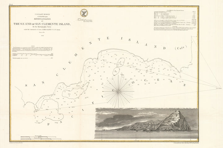 Antique Map of San Clemente Island, California. by: U.S. Coast Survey, 1856