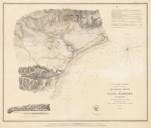 Sketch of Santa Barbara, California by U.S. Coast Survey, 1853