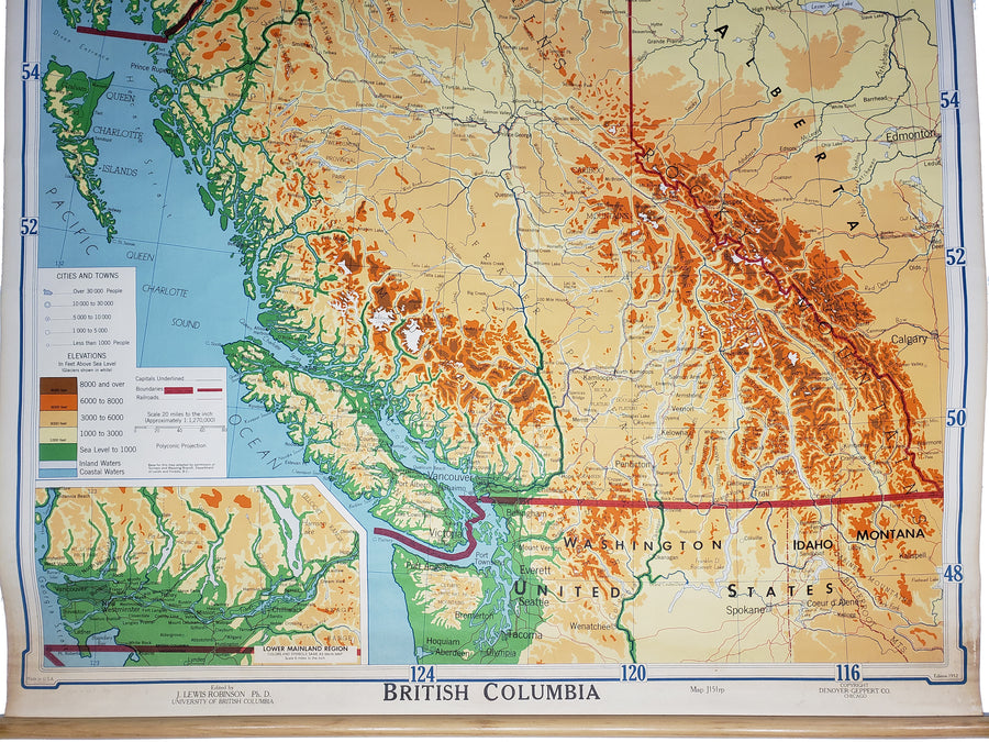 1952 British Columbia [Topographical Wall Map]