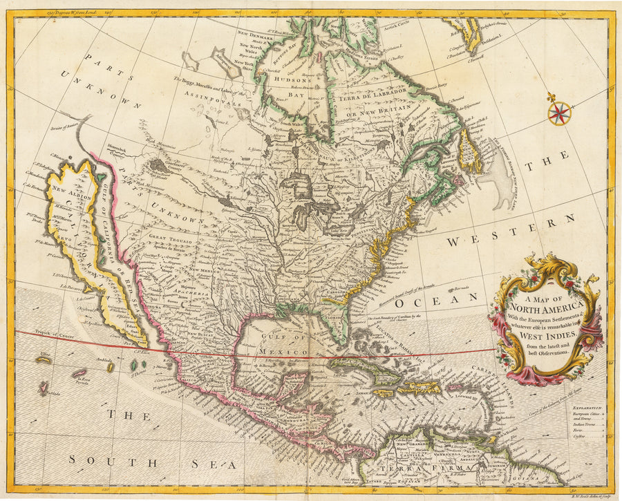 A Map of North America With the European Settlements & whatever else is remarkable in ye West Indies from the latest and best Observations  By: Richard William Seale  Date: 1733