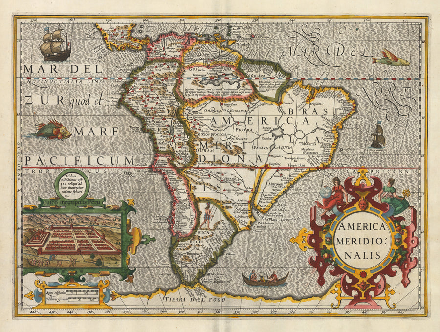 Antique Map | America Meridionalis by: Mercator / Hondius, 1633 
