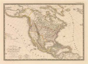 Carte Generale de L’Amerique Septentrionale... by: Brue, 1828 | Antique Map of North America showing Texas and the Western States under Mexican control