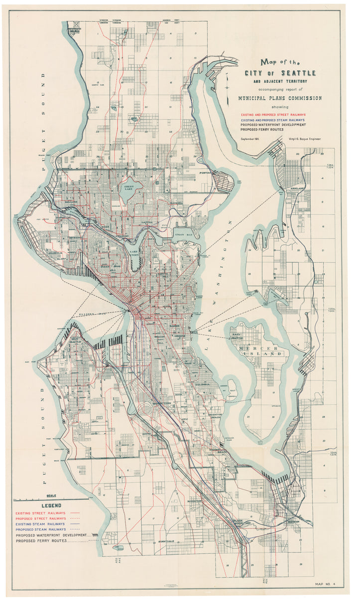 Map of the City of Seattle and Adjacent Territory. by: Handford, 1911 ...