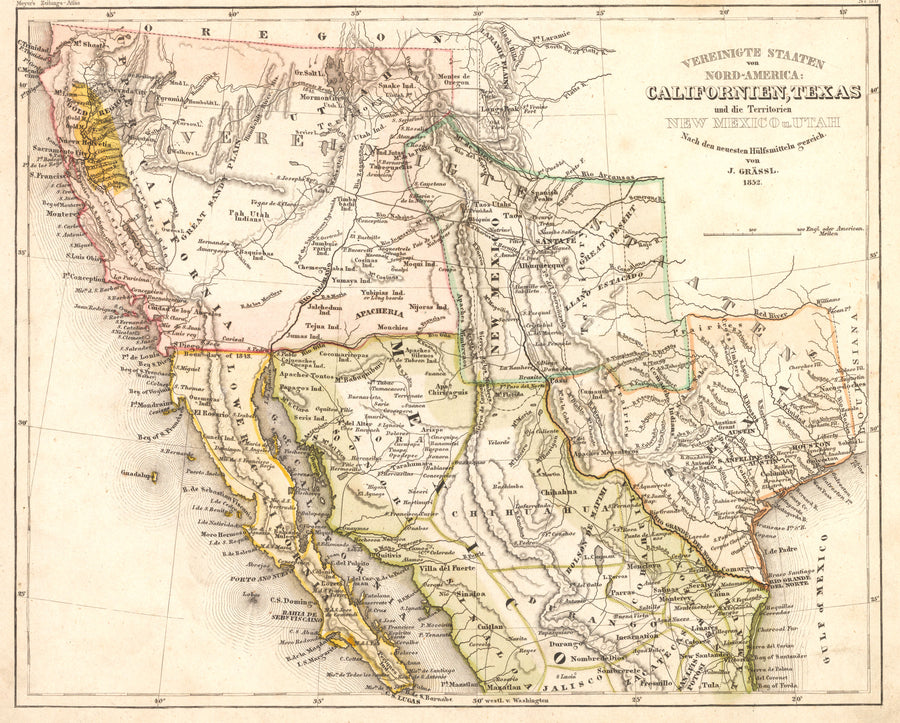 1852 Vereinigte Staaten von Nord-America: Californien, Texas und die Territorien New Mexico u. Utah