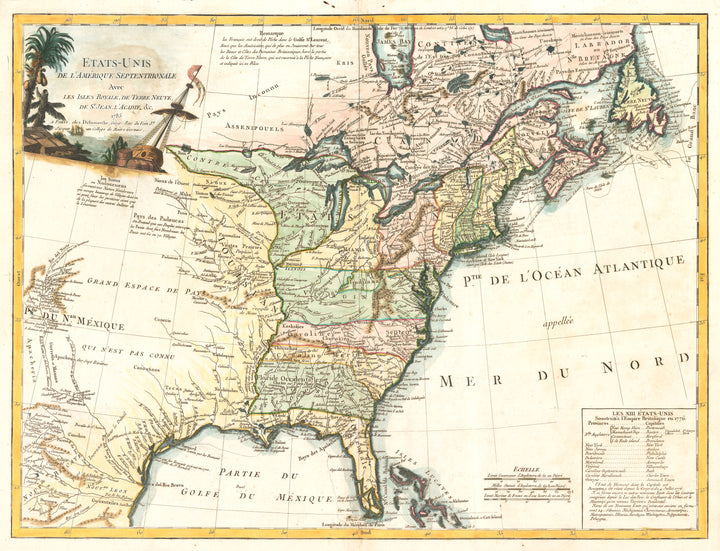 Etats-Unis De L'Amerique Septentrionale Avec Les Isles Royale, De Terre Neuve, De St. Jean, L'Acadie. by: Charles Francois Delamarche, 1785 | A rather scarce and important map of the United States following the American Revolution and the 1783 Treaty of Paris and the 1784 Jefferson Ordinance.