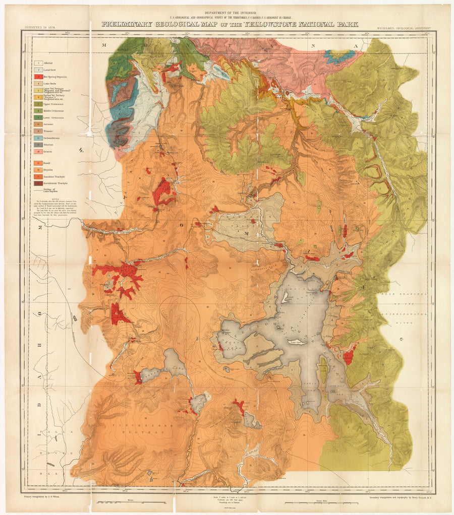 Preliminary Geological Map of the Yellowstone National Park by: Hayden, 1878