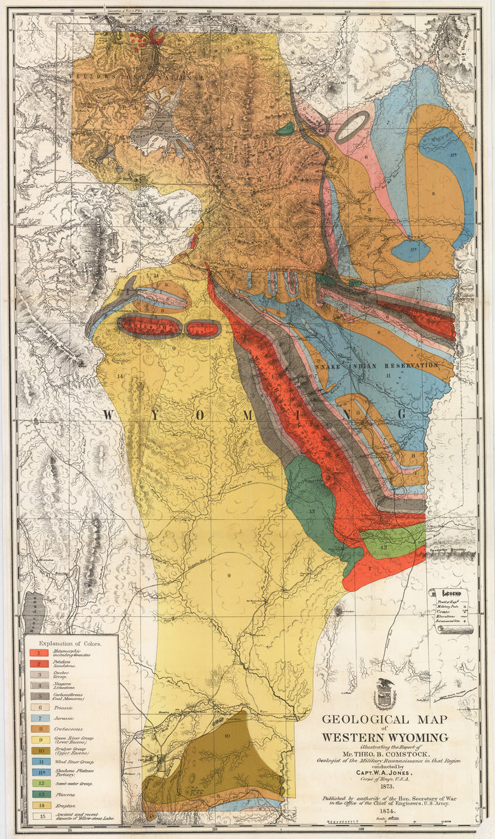 Geological Map of Western Wyoming by: Jones, 1874