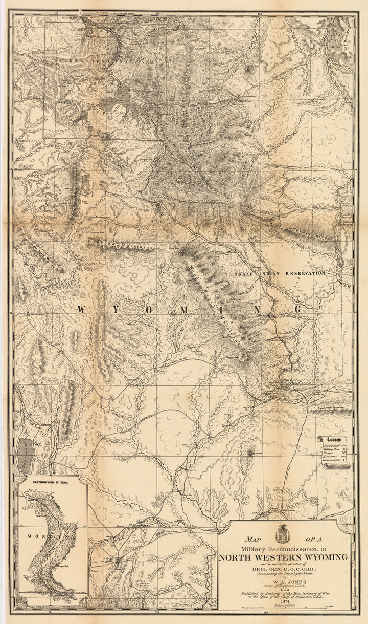 Early map of Northwestern Wyoming including Yellowstone Park by: Jones, 1874