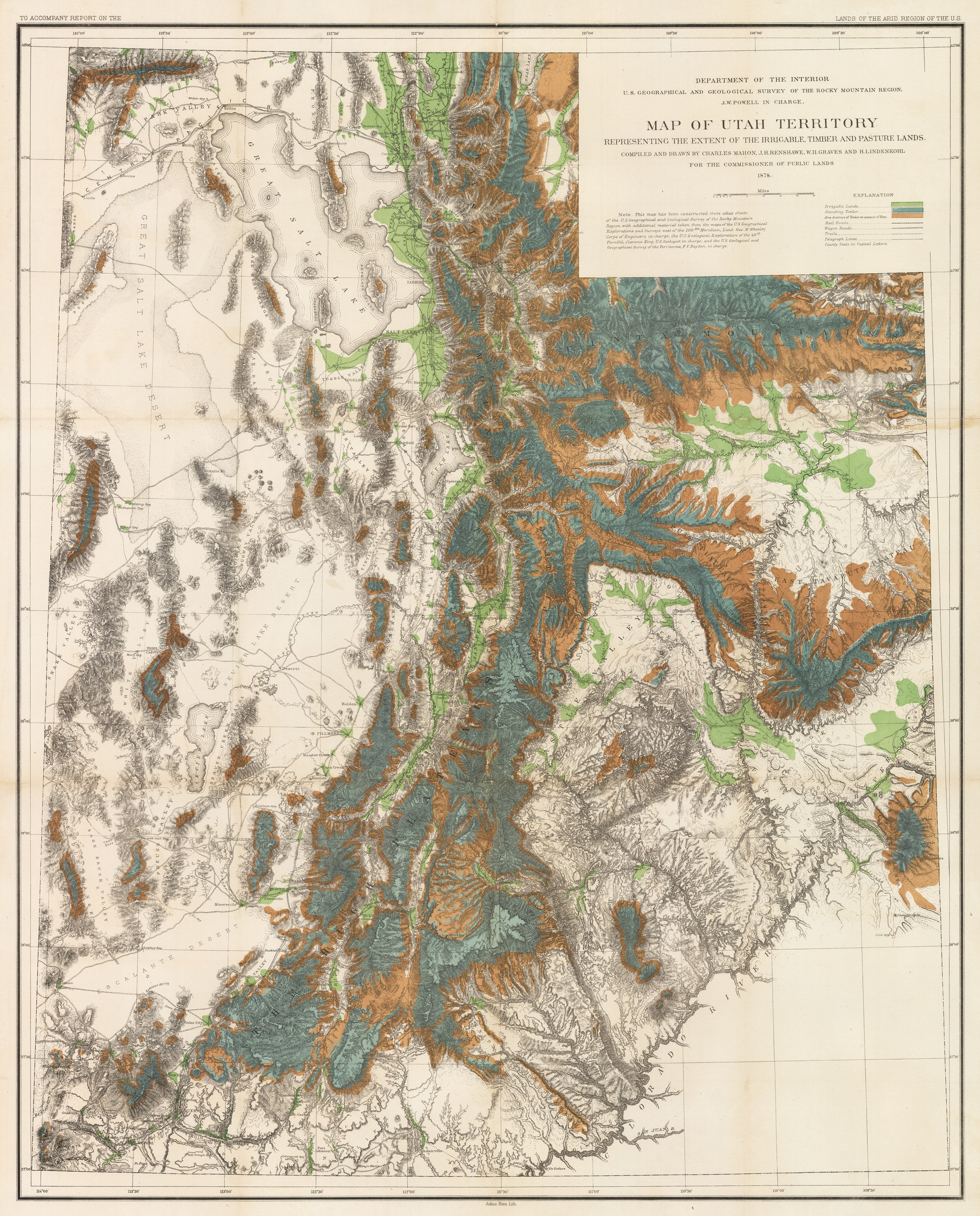 Utah Territory Representing the Irrigable, Timber and Pasture Lands ...