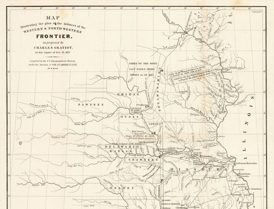 Map illustrating the plan of the defences of the Western & North-Western Frontier, as proposed by Charles Gratiot in his report of Dec. 30, 1837.