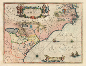 Antique Map Virginiae partis australis, et Floridae partis orientalis… by: Blaeu 1640