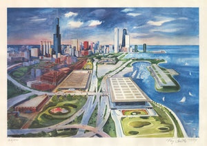 Chicago Bird's Eye View Print of Watercolor by: Kay Smith 1984