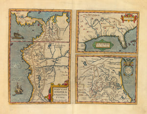 Antique Map Peruviae Auriferae Regionis Typus, La Florida, Guastecan by: Abraham Ortelius, 1592