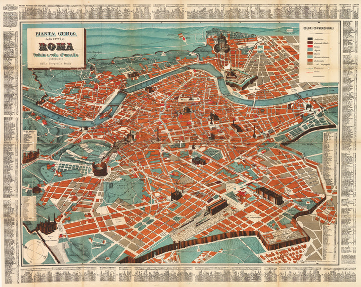 Antique Tourist Guide Map of Rome, by: Romola Bulla, 1880