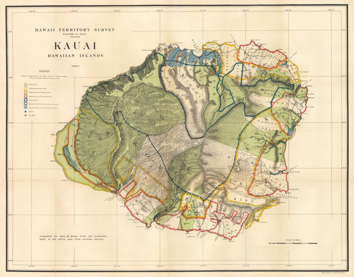 Antique Map of Kauai, Hawaiian Islands by: Wall, 1903