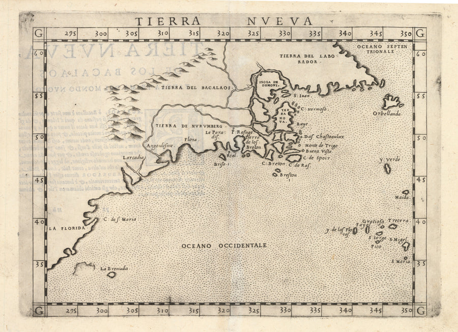 Antique Map of the Eastern Seaboard | Tierra Nueva by: Ruscelli, 1574