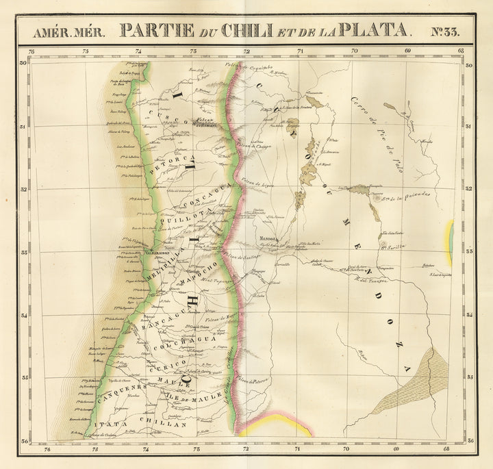 Antique Map of Chile: Partie du Chili et de la Plata. No. 33. by: Vandermaelen 1825-27