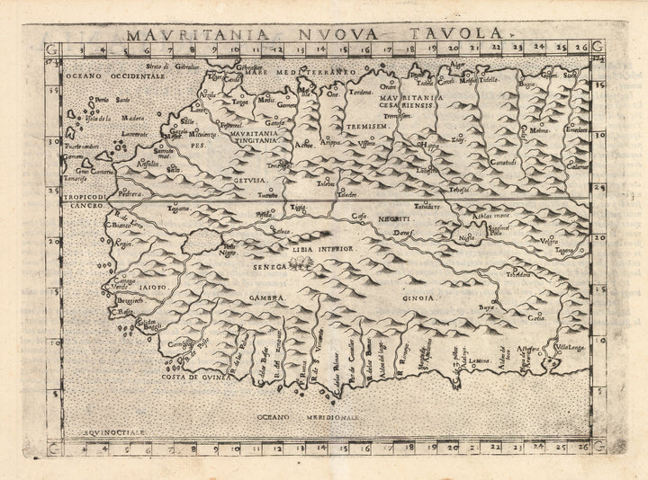 Antique Map of West Africa: Mauritania Nuova Tavola by: Girolamo Ruscelli, 1574