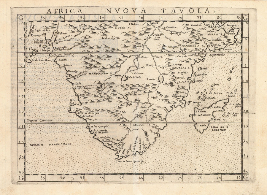 Antique Map Southern Africa: Africa Nuova Tavola by: Girolamo Ruscelli, 1574