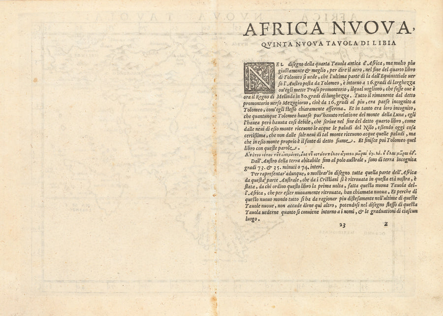 Antique Map Southern Africa: Africa Nuova Tavola by: Girolamo Ruscelli, 1574 VERSO