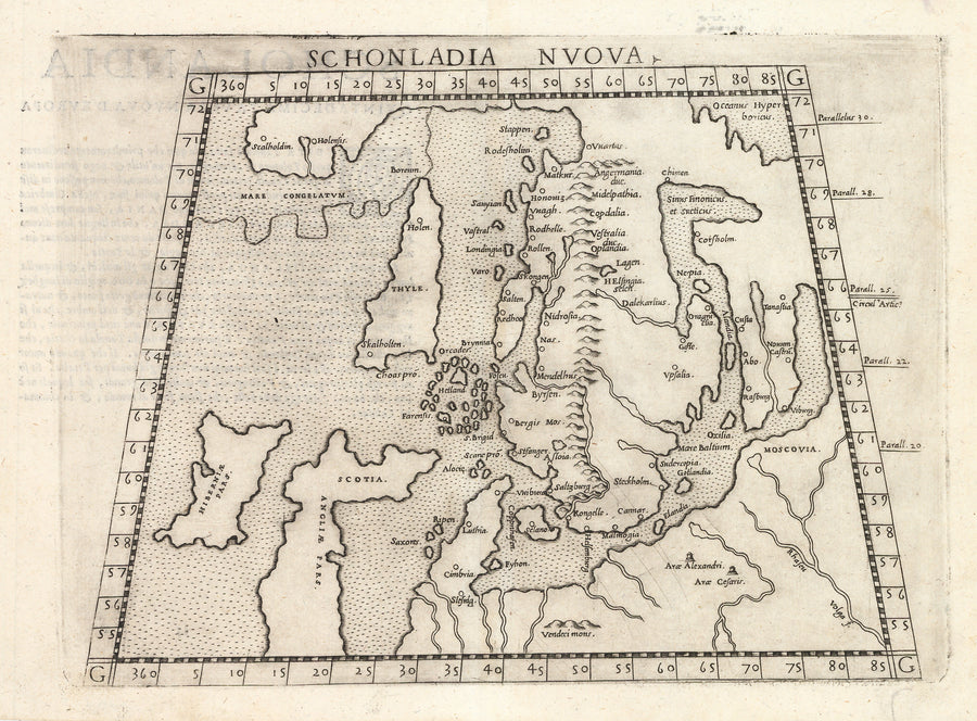 Antique Map of Scandinavia: Schonladia Nuova by: Girolamo Ruscelli, 1574