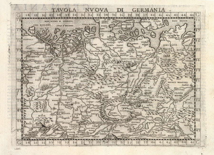 Antique Map of Germany: Tavola Nuova Di Germania by: Girolamo Ruscelli, 1574