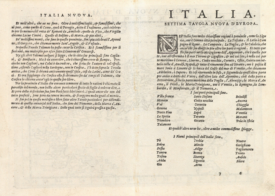 Antique Map of Italy: Tavola Nuova D' Italia by: Girolamo Ruscelli | VERSO