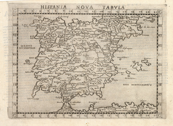 Antique Map of Spain and Portugal: Hispania Nova Tabula by: Girolamo Ruscelli, 1574