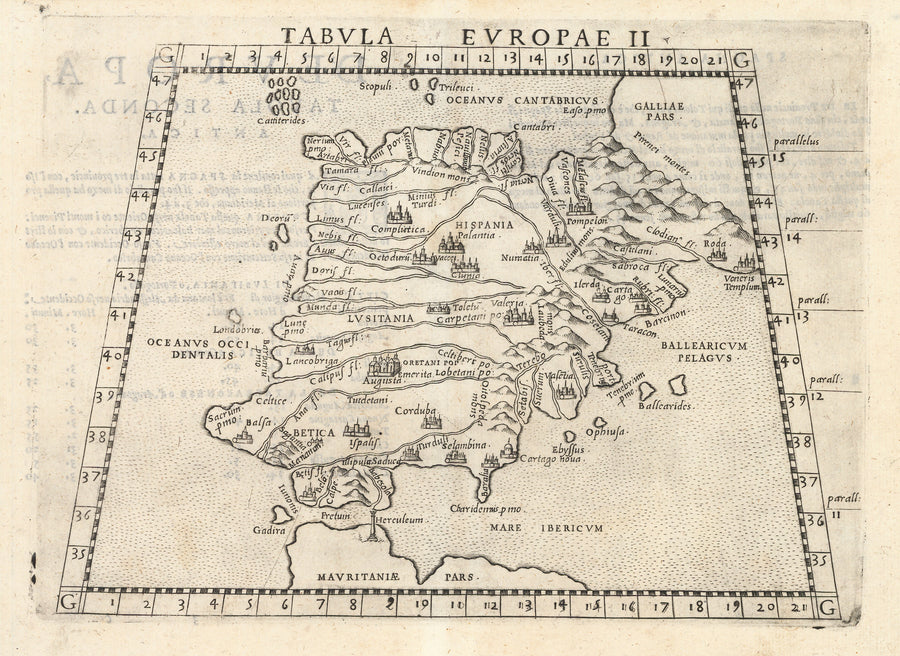 Antique Map of Spain and Portugal: Tabula Europae II by: Girolamo Ruscelli, 1574 