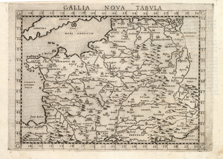 Antique Map of France: Gallia Nova Tabula by: Ruscelli / Ptolemy, 1574
