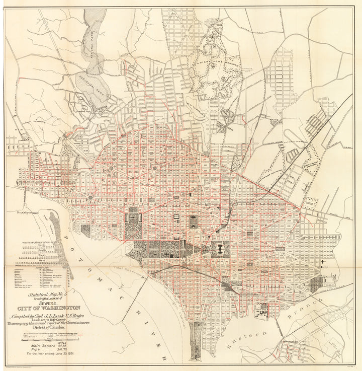 Statistical Map No.5. Showing the Location of Sewers. City of Washington, 1891