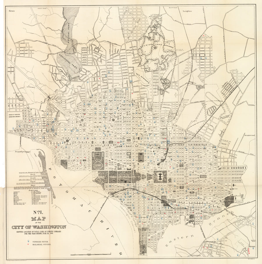 No. I. Map of the City of Washington Showing Location of Fatal Cases of Zymotic Diseases for the Year Ending in June 30, 1900