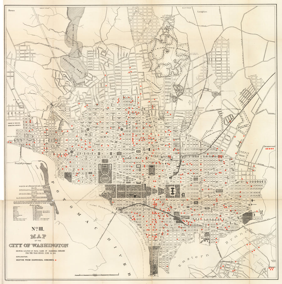 No. III. Map of the City of Washington Showing Location of Fatal Cases of Diarrhoeal Diseases for the Year Ended June 30, 1901