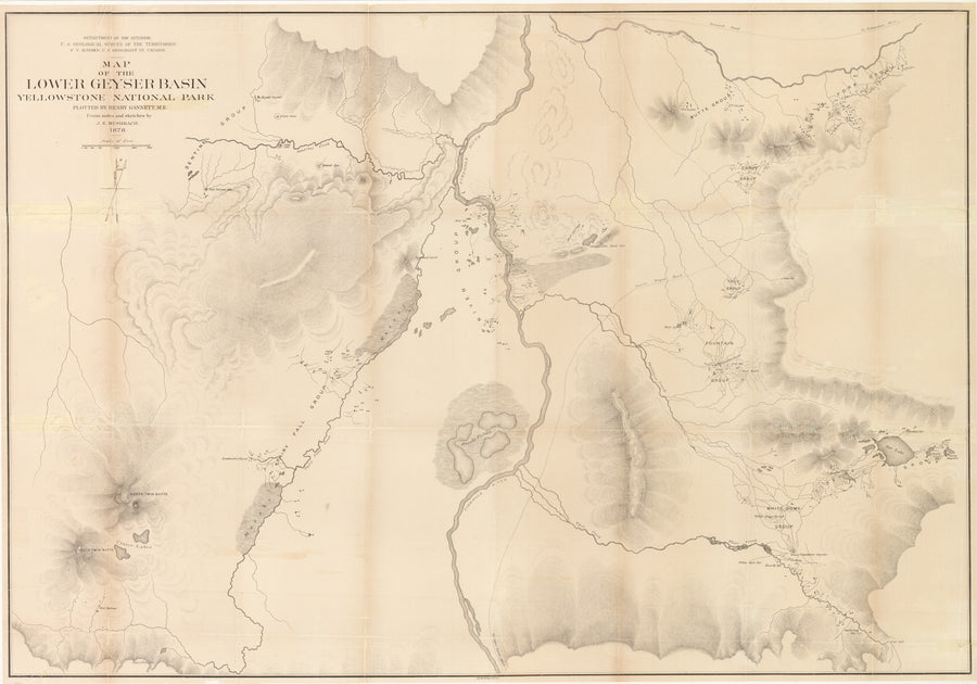 Antique Map of the Lower Geyser Basin Yellowstone National Park by: F.V. Hayden 1878