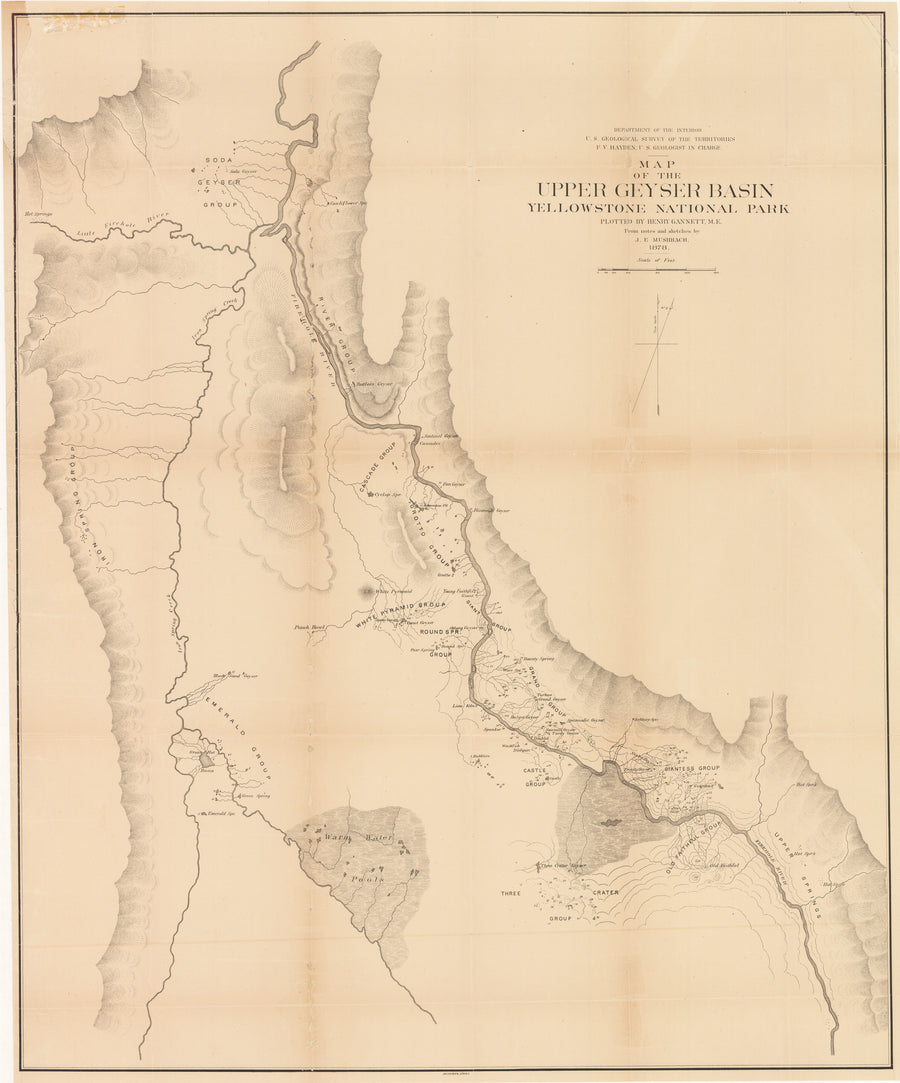 Antique Map of the Upper Geyser Basin Yellowstone National Park by: F.V. Hayden, 1878