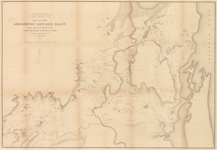 Antique Map of the Shoshone Geyser Basin West End of Shoshone Lake Yellowstone National Park by: F.V. Hayden, 1878