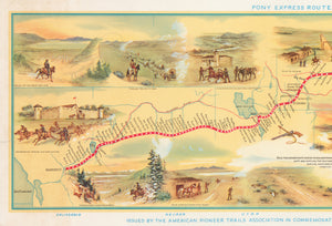 Vintage Map 1960-1961 Pony Express Route April 3, 1860 – October 24, 1861