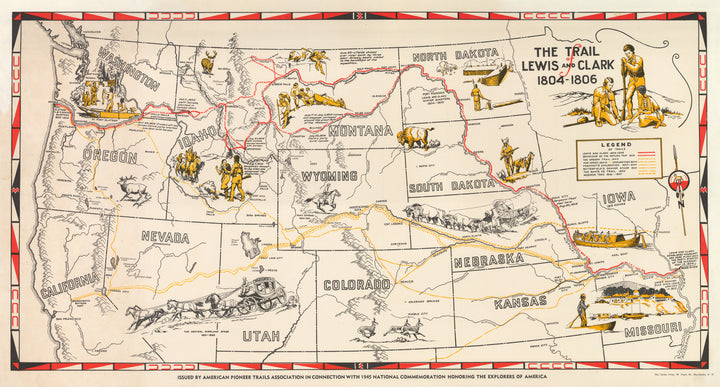 Vintage Map The Trail of Lewis and Clark 1804-1806