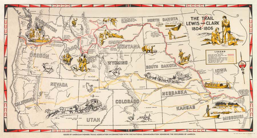 Vintage Map The Trail of Lewis and Clark 1804-1806
