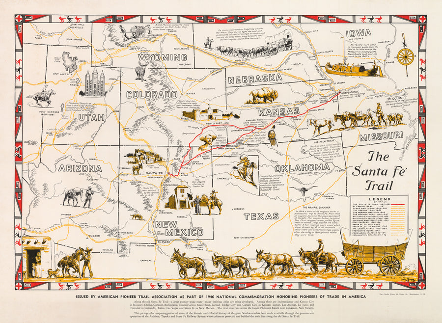 Vintage Map: The Santa Fe Trail by: American Pioneer Trails Association, 1945