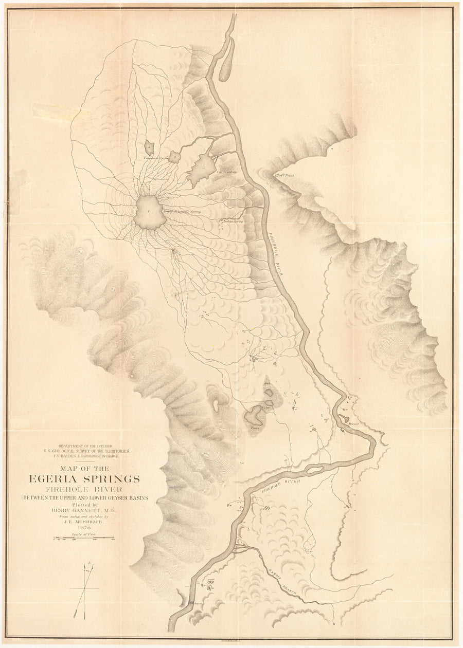 1878 Map of the Egeria Springs Firehole River...