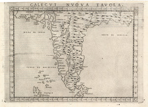 Antique Map of India: Calecut Nuova Tavola by Girolamo Ruscelli,1574