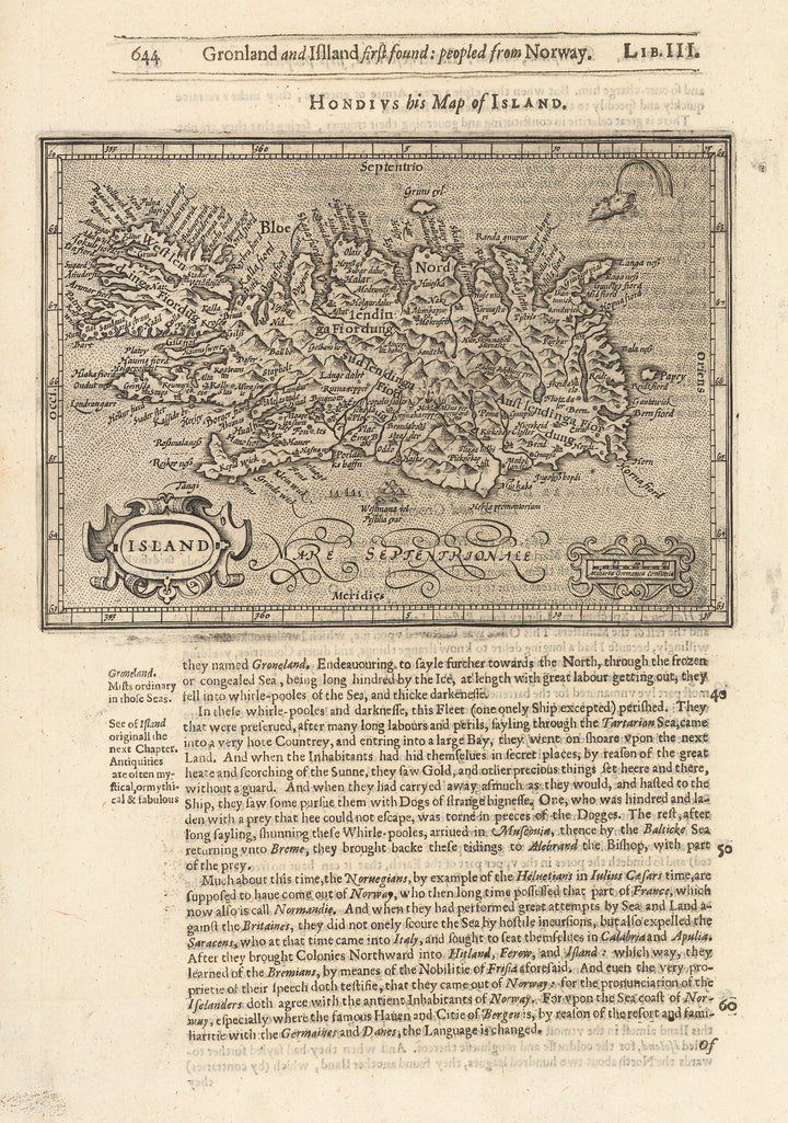 Antique Map of Iceland: Hondius his Map of Island, 1625 