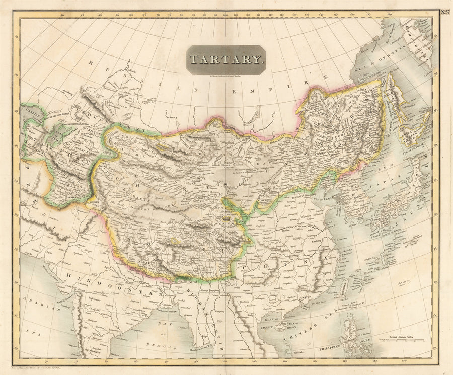 Antique map of Tartary, Chiba, Mongolia by John Thomson, 1814