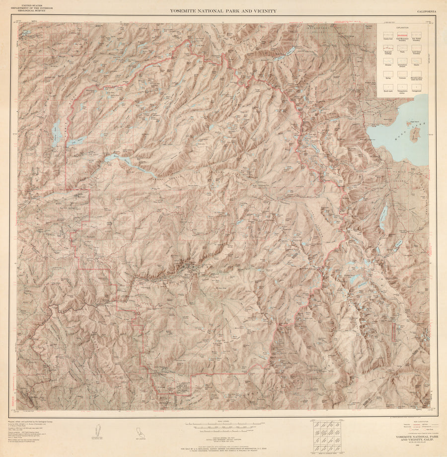 Vintage U.S.G.S. Map of Yosemite National Park and Vicinity, 1963