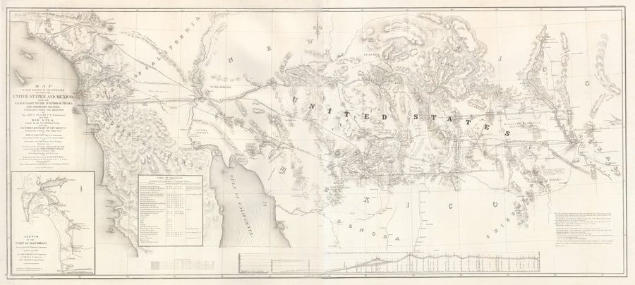 Map of That Portion of the Boundary between the United States and Mexico From the Pacific Coast To The Junction of the Gila and Colorado Rivers by: Andrew Grey, 1855 | Gadsen Purchase