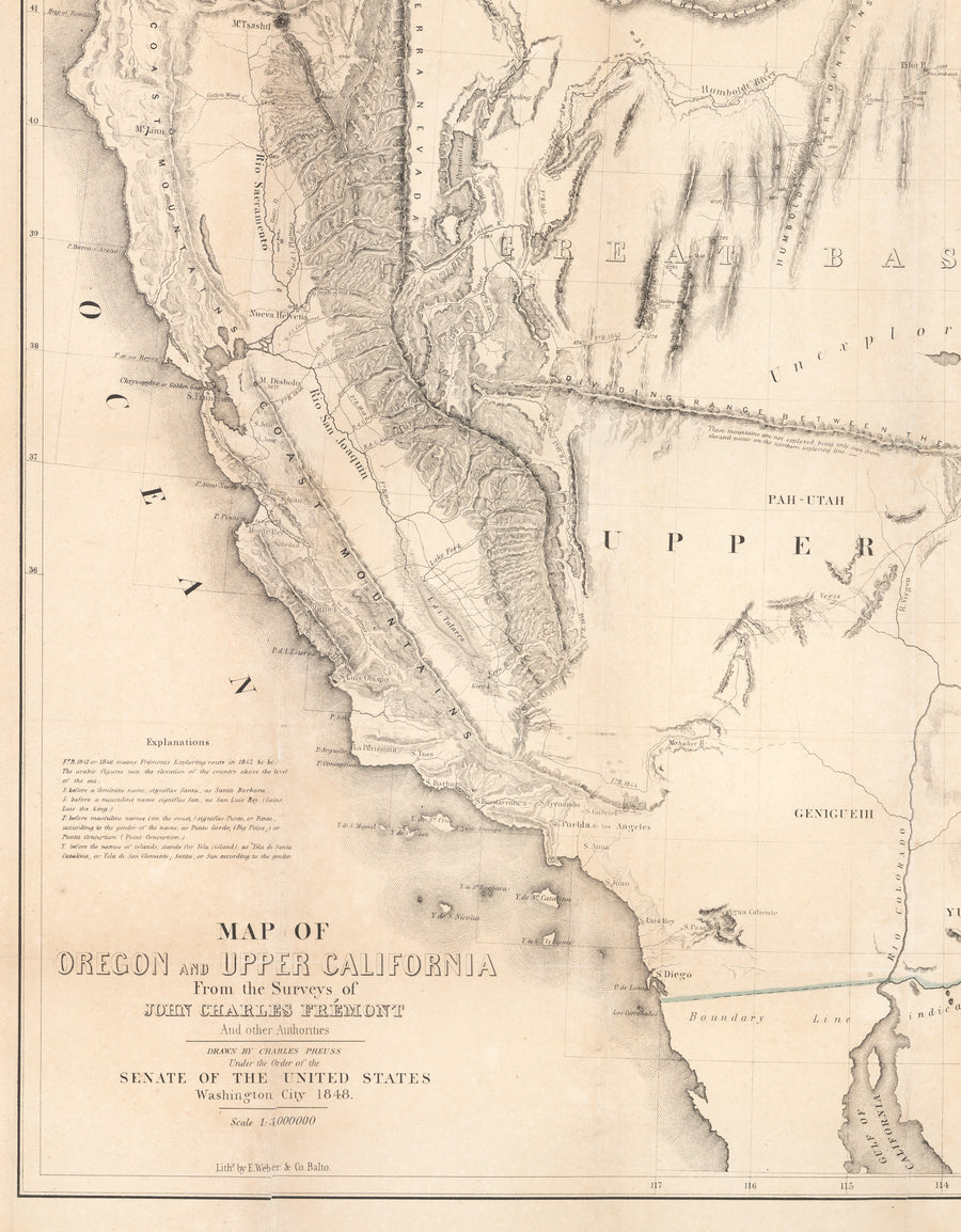 Map of Oregon and Upper California from the Surveys of John Charles Freemont and Other Authorities Drawn By: Charles Preuss, 1848 | Bottom Left